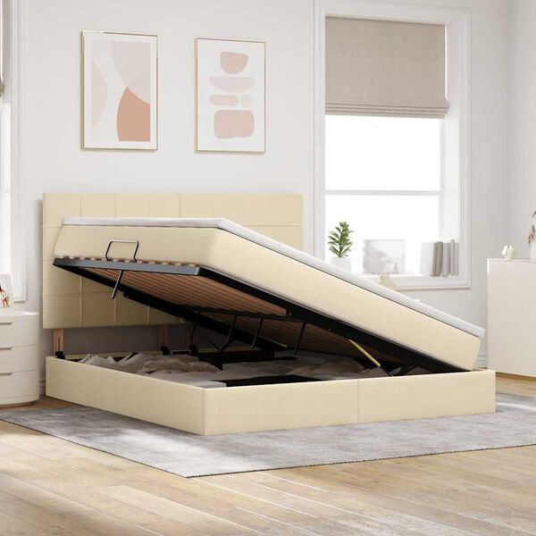 vidaXL R&uacute;m me&eth; geymslur&yacute;mi og LED me&eth; d&yacute;nu Krem 160 x 200 cm P&oacute;l&yacute;ester