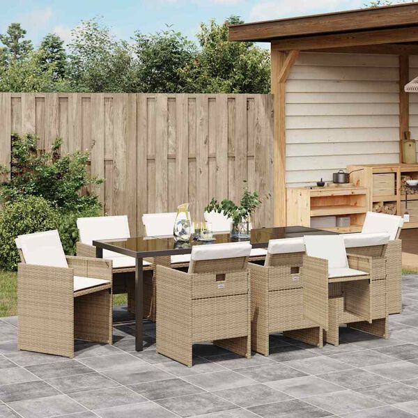 vidaXL Gar&eth;ur bor&eth;sett 9 pcs Drapplita&eth;ur p&oacute;l&yacute;rattan