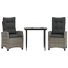 vidaXL 3 Hluta Gar&eth;bor&eth;stofusett me&eth; Gr&aacute;um Sessum P&oacute;l&yacute;rattan