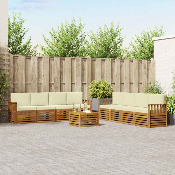 vidaXL S&oacute;fasett me&eth; p&uacute;&eth;i 9 pcs N&aacute;tt&uacute;rulegt og Krem Hrein akas&iacute;utr&eacute;