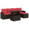 vidaXL 6 stykki Gar&eth;s&oacute;fasett me&eth; p&uacute;&eth;um Br&uacute;nt p&oacute;l&yacute;-rattan akas&iacute;a