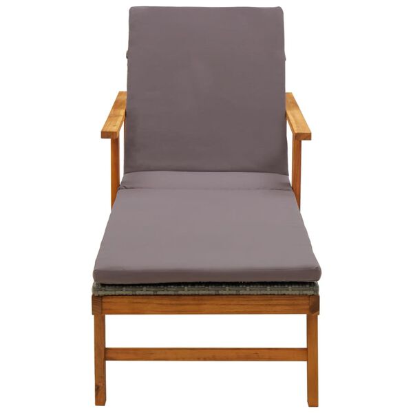 vidaXL S&oacute;lbekkur me&eth; Sessu P&oacute;l&yacute;rattan og Gegnheill Akas&iacute;uvi&eth;ur Gr&aacute;r