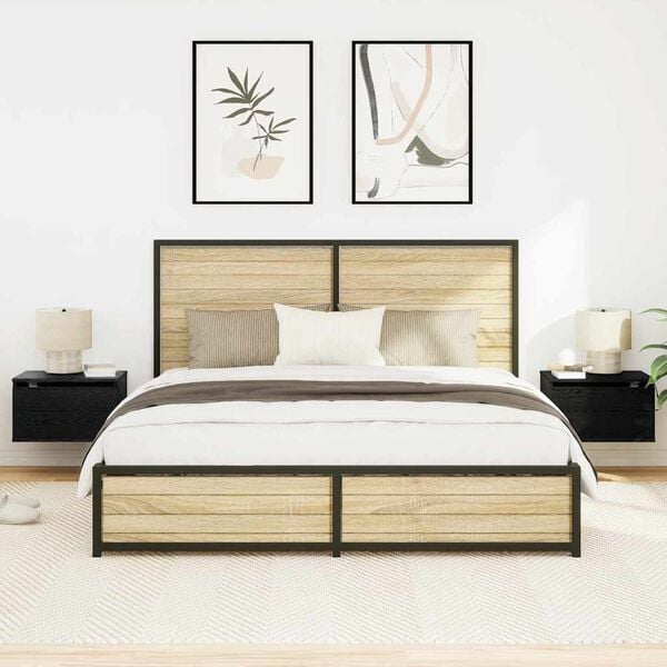 vidaXL Veggfestur n&aelig;turb&uacute;r 2 pcs Svartur Eik 50 x 36 x 30 cm