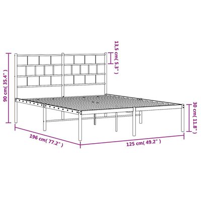 vidaXL Rúmgrind úr Málmi án Dýnu með Höfðagafli Svört 120x190 cm