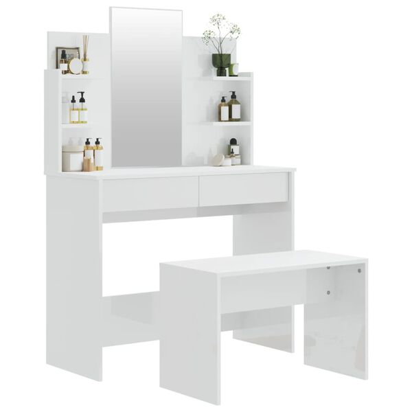 vidaXL Snyrtibor&eth;ssett H&aacute;glans Hv&iacute;tt 96x40x142 cm