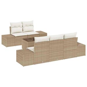 vidaXL Gar&eth;s&oacute;fa sett me&eth; p&uacute;&eth;i 6 pcs Beige og krem p&oacute;l&yacute;rattan