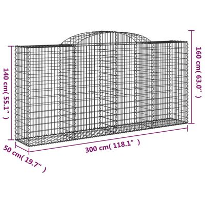 vidaXL Bogadregnir Grjótkassar 5 stk. 300x50x140/160 cm Sinkhúðað Járn