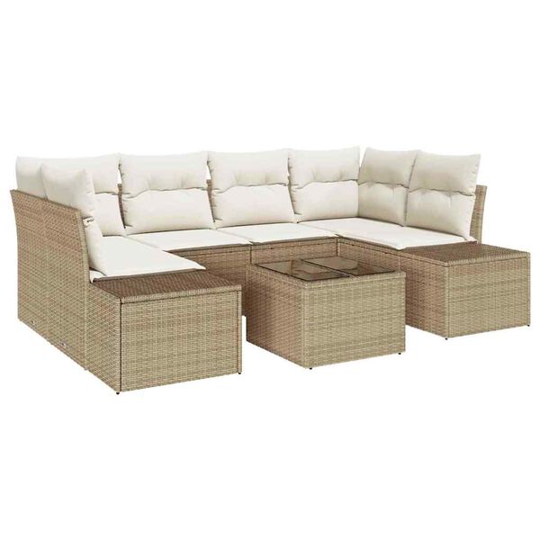 vidaXL Garðsófa sett með púði 8 pcs Beige og krem pólýrattan
