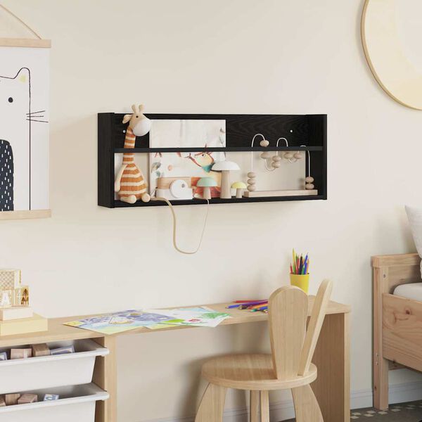 vidaXL T&iacute;marit Hillur Svartur Eik 80 x 12 x 30 cm Samsettur vi&eth;ur