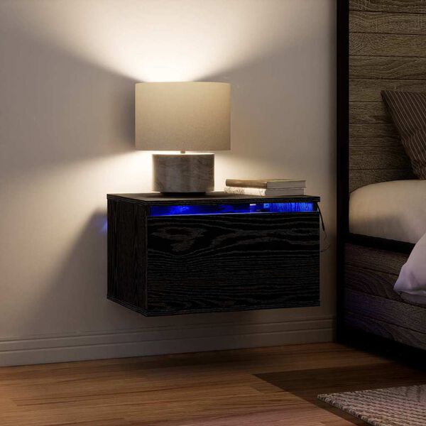 vidaXL Veggfestur n&aelig;turb&uacute;r Svartur Eik 50 x 36 x 30 cm Samsettur vi&eth;ur