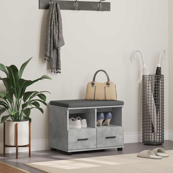 vidaXL Hallarbekk Steingri&eth; 60 x 38 x 46 cm Partikaleins og Polstrafat