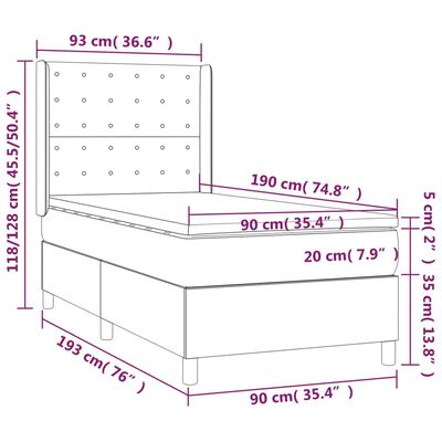 vidaXL Hólfað Springrúm með Dýnu Brúngrátt 90x190 cm Tauefni