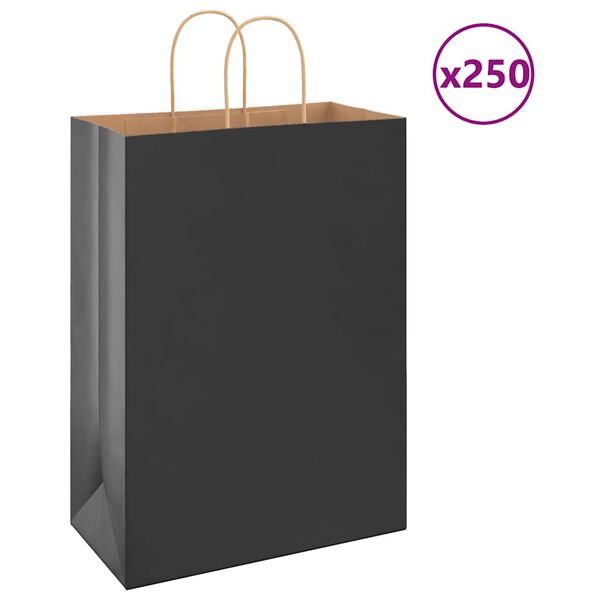vidaXL Papp&iacute;rspokar 250 stk me&eth; Handf&ouml;ngum Svartir 32x17x44 cm