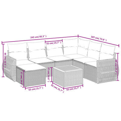 vidaXL 8 Hluta Garðsófasett með Sessum Drappað Pólýrattan