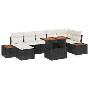 vidaXL Gar&eth;s&oacute;fa sett me&eth; geymslu 8 pcs Svartur Poly rattan