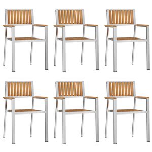 vidaXL Gar&eth;st&oacute;ll 6 pcs Br&uacute;nn 56 x 54,5 x 87 cm Solid teak vi&eth;ur