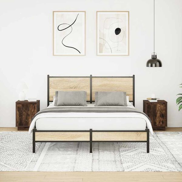 vidaXL N&aacute;ttbor&eth; me&eth; LED-Lj&oacute;sum 2 stk. Reyklitu&eth; Eik 38x34x50 cm