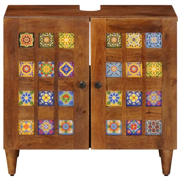 vidaXL Ba&eth;herbergisvaskarsk&aacute;pur me&eth; geymslu Valhnota 62 x 33 x 58 cm