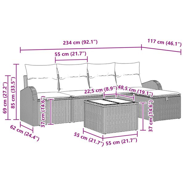 vidaXL S&oacute;fasett me&eth; p&uacute;&eth;i me&eth; geymslu 6 pcs Lj&oacute;sgr&aacute;r p&oacute;l&yacute;rattan