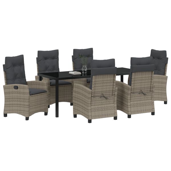 vidaXL Gar&eth;ur bor&eth;sett me&eth; p&uacute;&eth;i 7 pcs Gr&aacute;r p&oacute;l&yacute;rattan