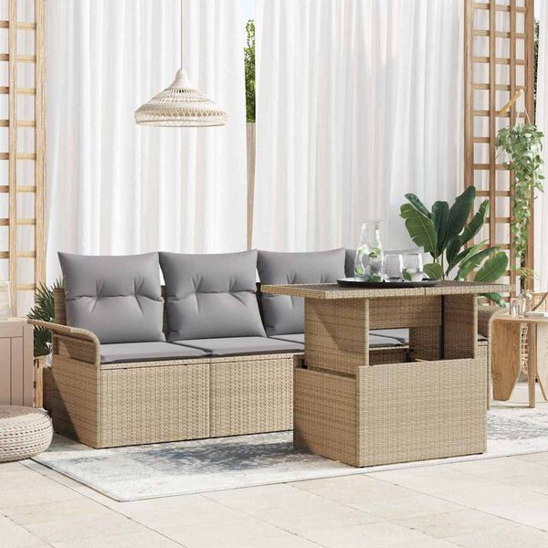 vidaXL Gar&eth;s&oacute;fa sett me&eth; p&uacute;&eth;i 5 pcs Drapplita&eth;ur Poly Rattan