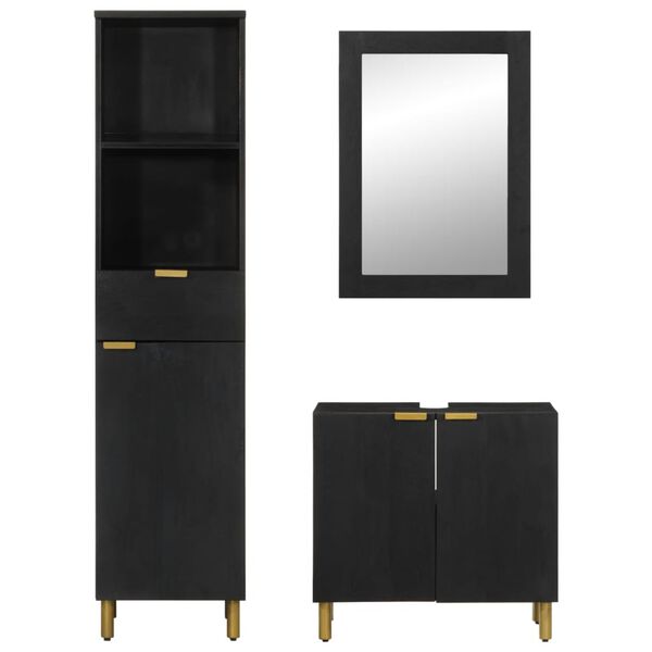 vidaXL Ba&eth;herbergish&uacute;sgagnasett 3 Hlutir Svartur Samsettur Vi&eth;ur