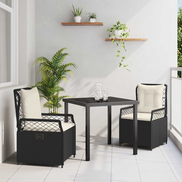 vidaXL Gar&eth;ur bor&eth;sett 3 pcs Svartur p&oacute;l&yacute;rattan