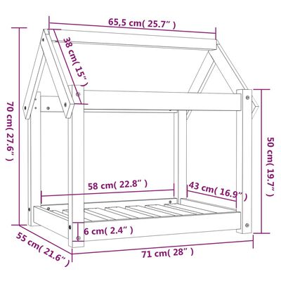 vidaXL Hundarúm Svart 71x55x70 cm Gegnheil Fura