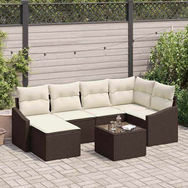 vidaXL Garðsófa sett 7 pcs Brúnn Poly rattan