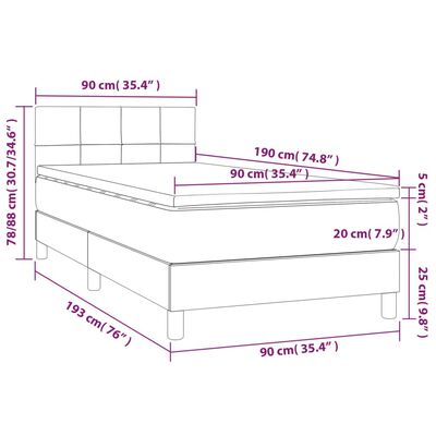 vidaXL Hólfað Springrúm með Dýnu og LED Blátt 90x190cm Tauefni