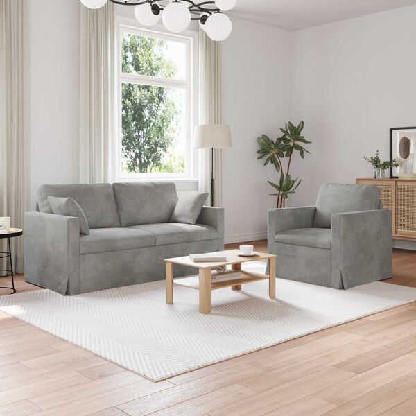 vidaXL S&oacute;fasett 2 pcs Lj&oacute;sgr&aacute;r 158 x 78 x 80 cm Flauel