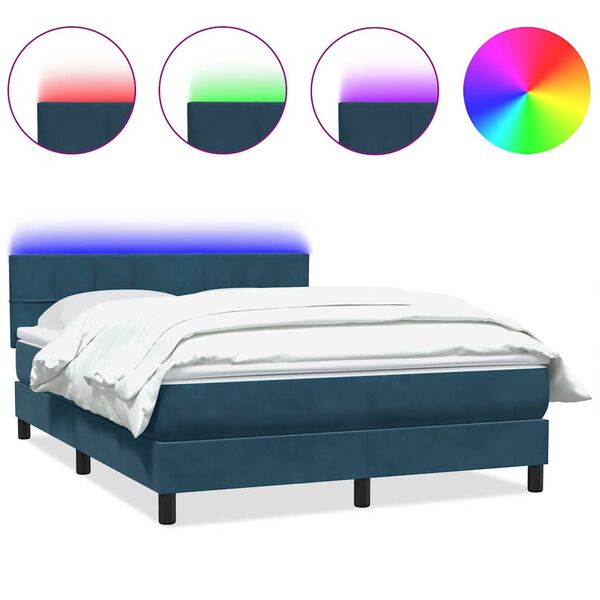 vidaXL H&oacute;lfa&eth; Springr&uacute;m me&eth; D&yacute;nu og LED D&ouml;kkbl&aacute;r 160x210 cm Flauel