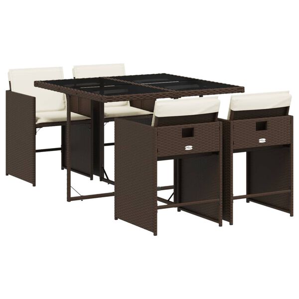 vidaXL 5 Hluta Gar&eth;sett me&eth; Sessum Br&uacute;nt P&oacute;l&yacute;rattan