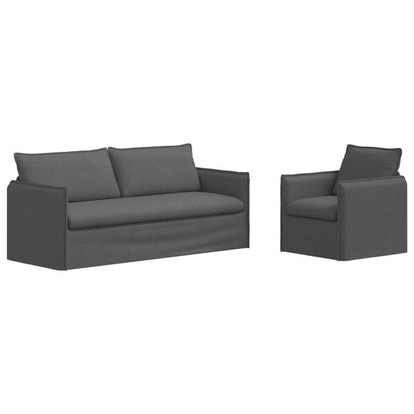 vidaXL S&oacute;fasett 2 pcs D&ouml;kkgr&aacute;r 196 x 82 x 85 cm Efni