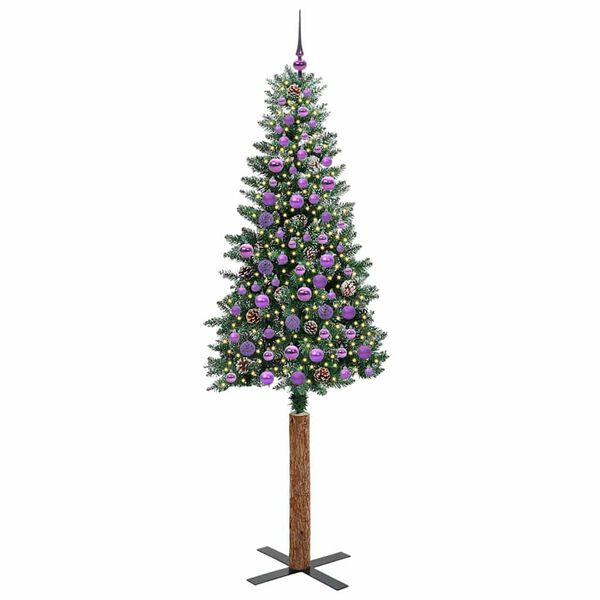 vidaXL Mj&oacute;tt j&oacute;latr&eacute; me&eth; 300 LED Gr&aelig;nn 210 cm PVC og solid furuvi&eth;