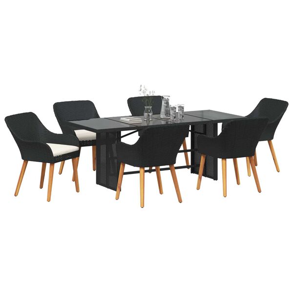 vidaXL Gar&eth;ur bor&eth;sett me&eth; p&uacute;&eth;i 7 pcs Svartur p&oacute;l&yacute;rattan