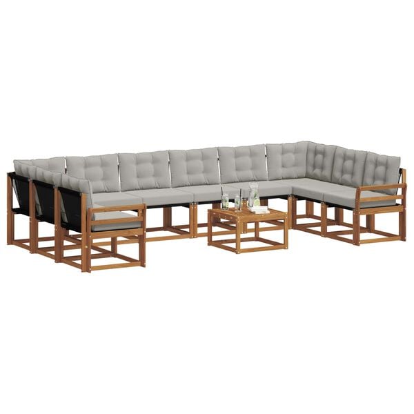 vidaXL &Uacute;ti s&oacute;fasett me&eth; p&uacute;&eth;i 11 pcs N&aacute;tt&uacute;rulegt og Lj&oacute;st Gr&aacute;tt