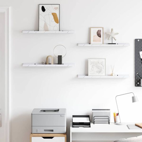 vidaXL Vegghylla 4 pcs Hv&iacute;tt marmara 60 x 9 x 3 cm Samsettur vi&eth;ur