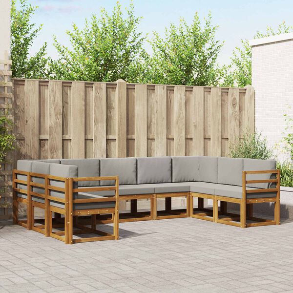 vidaXL &Uacute;ti s&oacute;fasett me&eth; p&uacute;&eth;i 9 pcs N&aacute;tt&uacute;rulegt og Lj&oacute;st Gr&aacute;tt