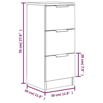 vidaXL Skenkir 2 stk. Gráir Sonoma 30x30x70 cm Samsettur Viður