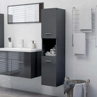 805005 vidaXL Bathroom Cabinet High Gloss Grey 30x30x130 cm Chipboard