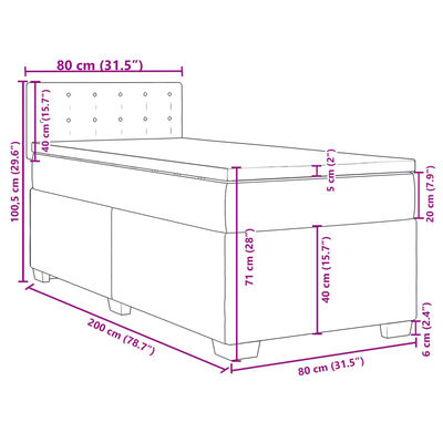 vidaXL Hólfað Springrúm með Dýnu Dökkbrúnt 80x200 cm Tauefni