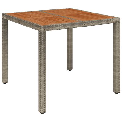 vidaXL Garðborð með Viðarplötu Grátt 90x90x75 cm Pólýrattan