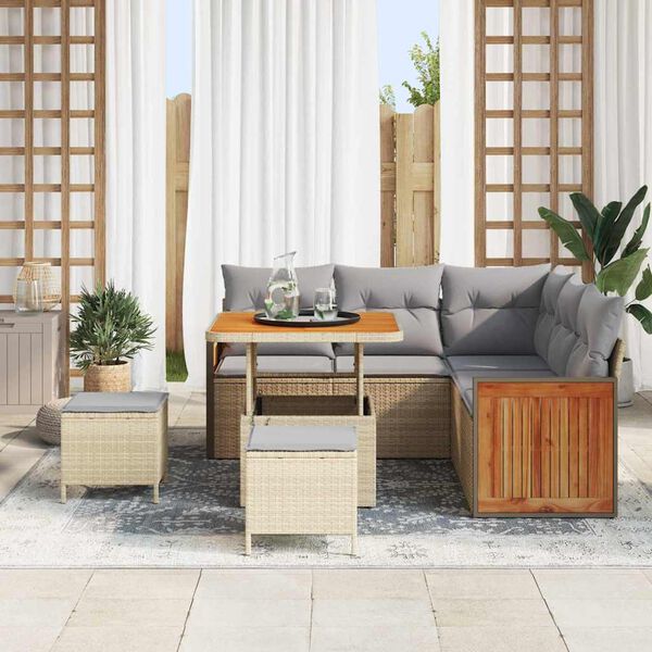 vidaXL Gar&eth;s&oacute;fa sett me&eth; p&uacute;&eth;i 9 pcs Beige og lj&oacute;sgr&aacute;r p&oacute;l&yacute;rattan
