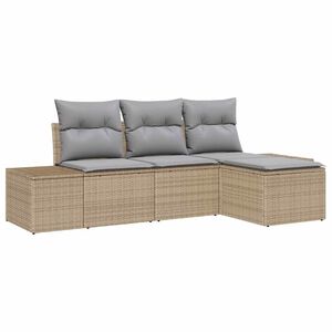 vidaXL Gar&eth;s&oacute;fa sett me&eth; p&uacute;&eth;i 4 pcs Beige og lj&oacute;sgr&aacute;r p&oacute;l&yacute;rattan