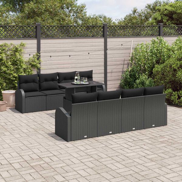 vidaXL Gar&eth;s&oacute;fa sett me&eth; p&uacute;&eth;i 7 pcs Svartur Poly rattan