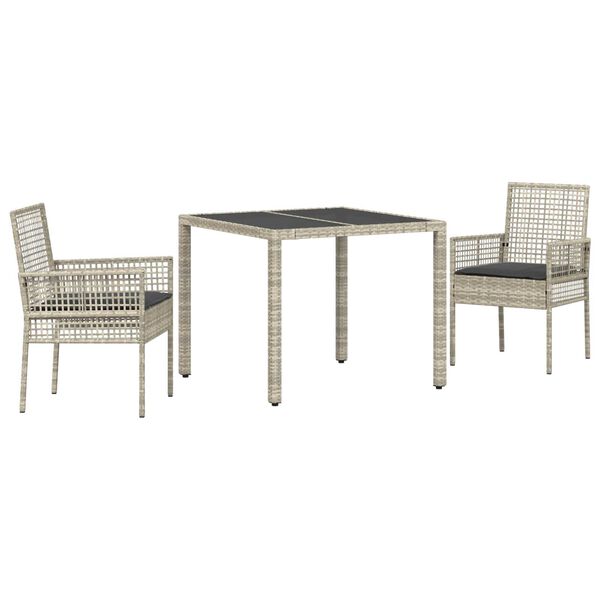 vidaXL Gar&eth;ur bor&eth;sett 3 pcs Lj&oacute;sgr&aacute;r p&oacute;l&yacute;rattan