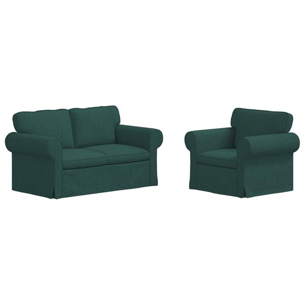 vidaXL S&oacute;fi 2 pcs D&ouml;kkgr&aelig;n 155 x 82 x 80 cm d&uacute;kur