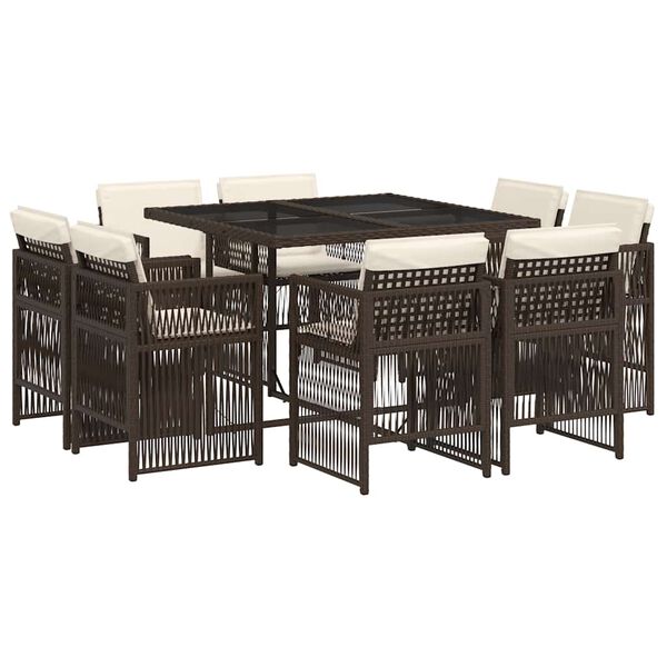 vidaXL 9 Parta Gar&eth;bor&eth;sett me&eth; Sessum Br&uacute;nt P&oacute;l&yacute;rattan