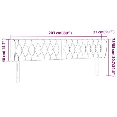 vidaXL Höfðagafl með Eyrum 203x23x78/88 cm Ljósgrátt Efni